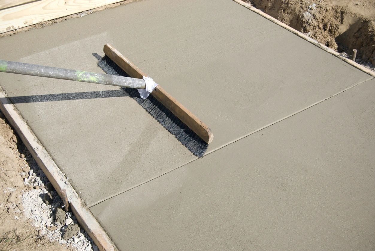 Freshly finished concrete slab on a residential flatwork project